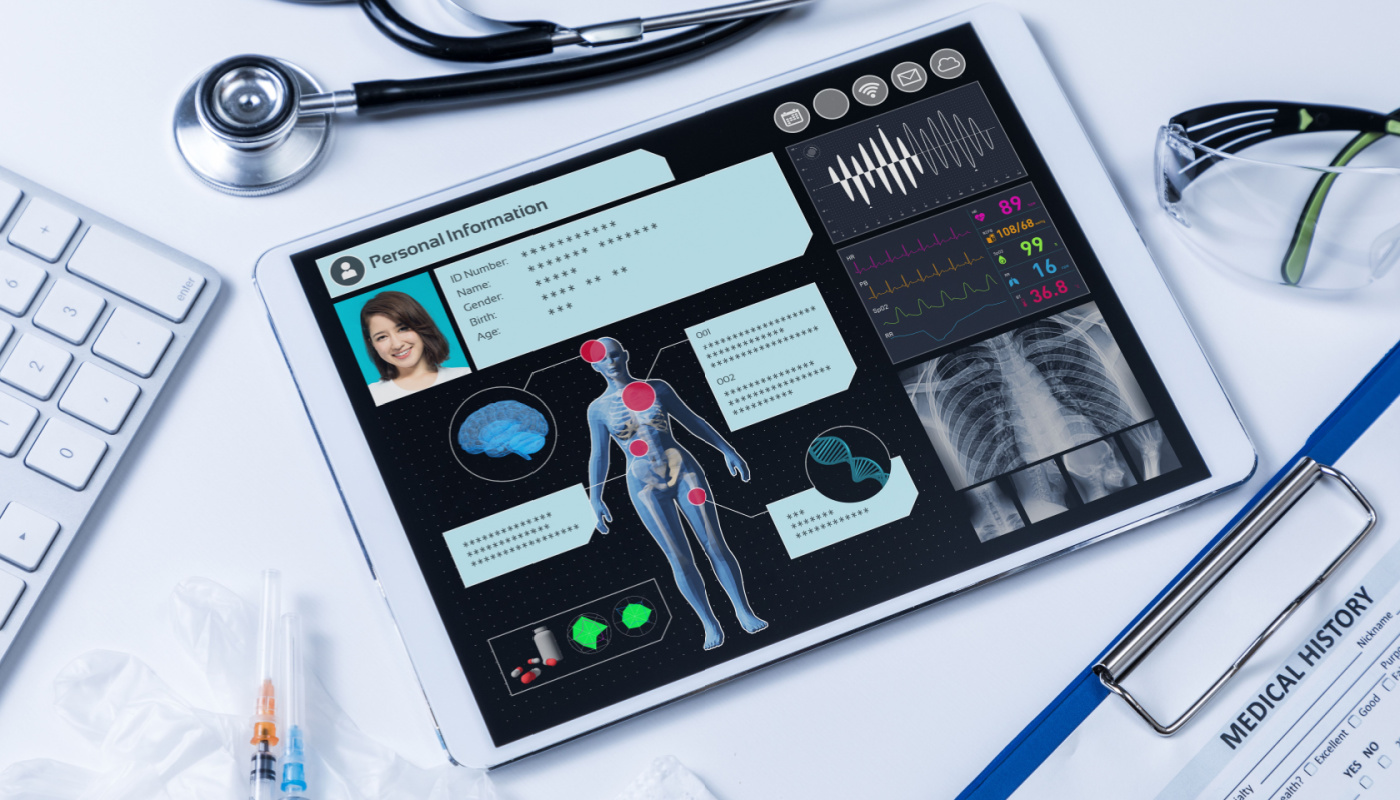 Tablet with patient personal information; rare disease patient data concept